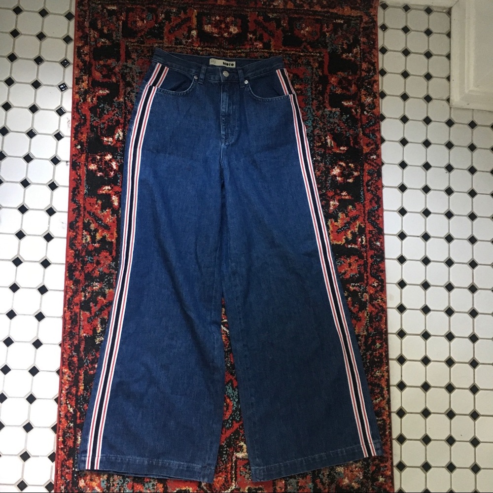 TopShop Flare Jeans with Red and White Stripe